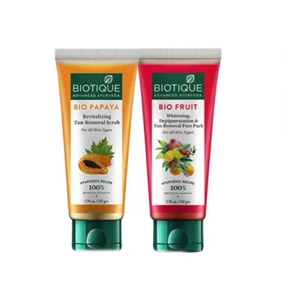 Biotique Advanced Ayurveda Bio Mini Scrub & Face Pack Combo For Whitening & Tan Removal - Safuron