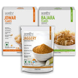 Skyroots Bajara Flakes + Jowar Flakes + Organic Jaggery Powder Combo Pack - Safuron