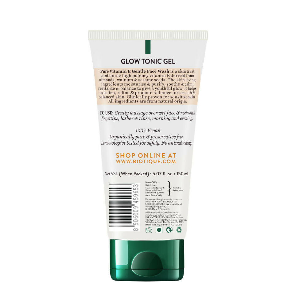 Biotique Advanced Organics Glow Tonic Gel Pure Vitamin E Gentle Face Wash Biotique Advanced Organics Glow Tonic Gel Pure Vitamin E Gentle Face Wash