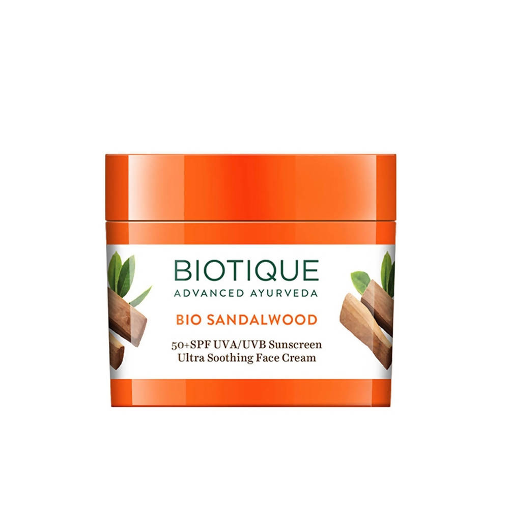Biotique Bio Sandalwood SPF 50+ UVA/UVB Sunscreen Ultra Soothing Face Cream Biotique Bio Sandalwood SPF 50+ UVA/UVB Sunscreen Ultra Soothing Face Cream