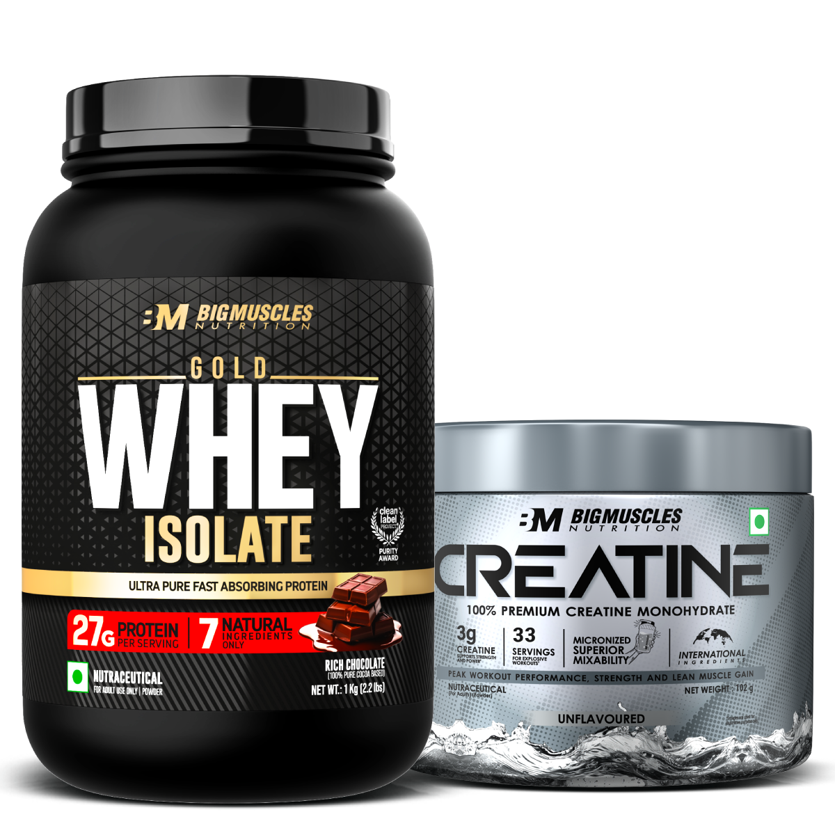 Big Muscles Nutrition Gold Whey Isolate & Creatine Combo - Dista