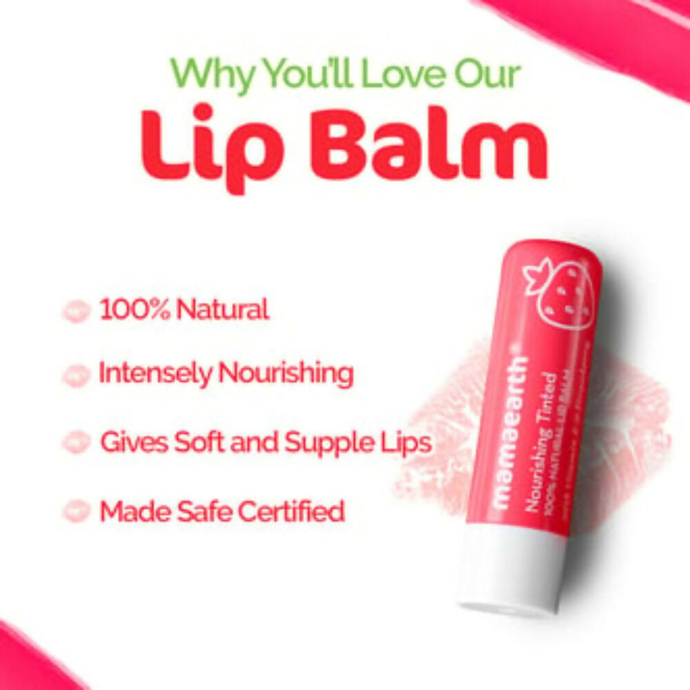 Mamaearth Nourishing Tinted 100% Natural Lip Balm With Vitamin E & Strawberry Mamaearth Nourishing Tinted 100% Natural Lip Balm With Vitamin E & Strawberry