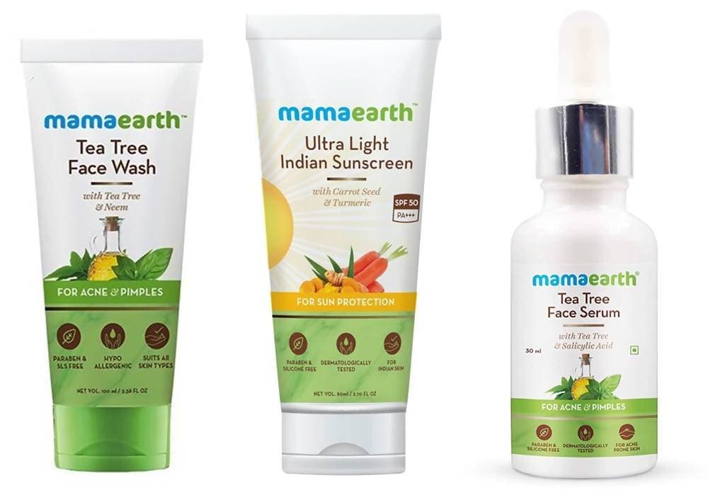 Mamaearth Tea Tree Face Serum + Face Wash + Ultra Light Indian Sunscreen Combo Mamaearth Tea Tree Face Serum + Face Wash + Ultra Light Indian Sunscreen Combo