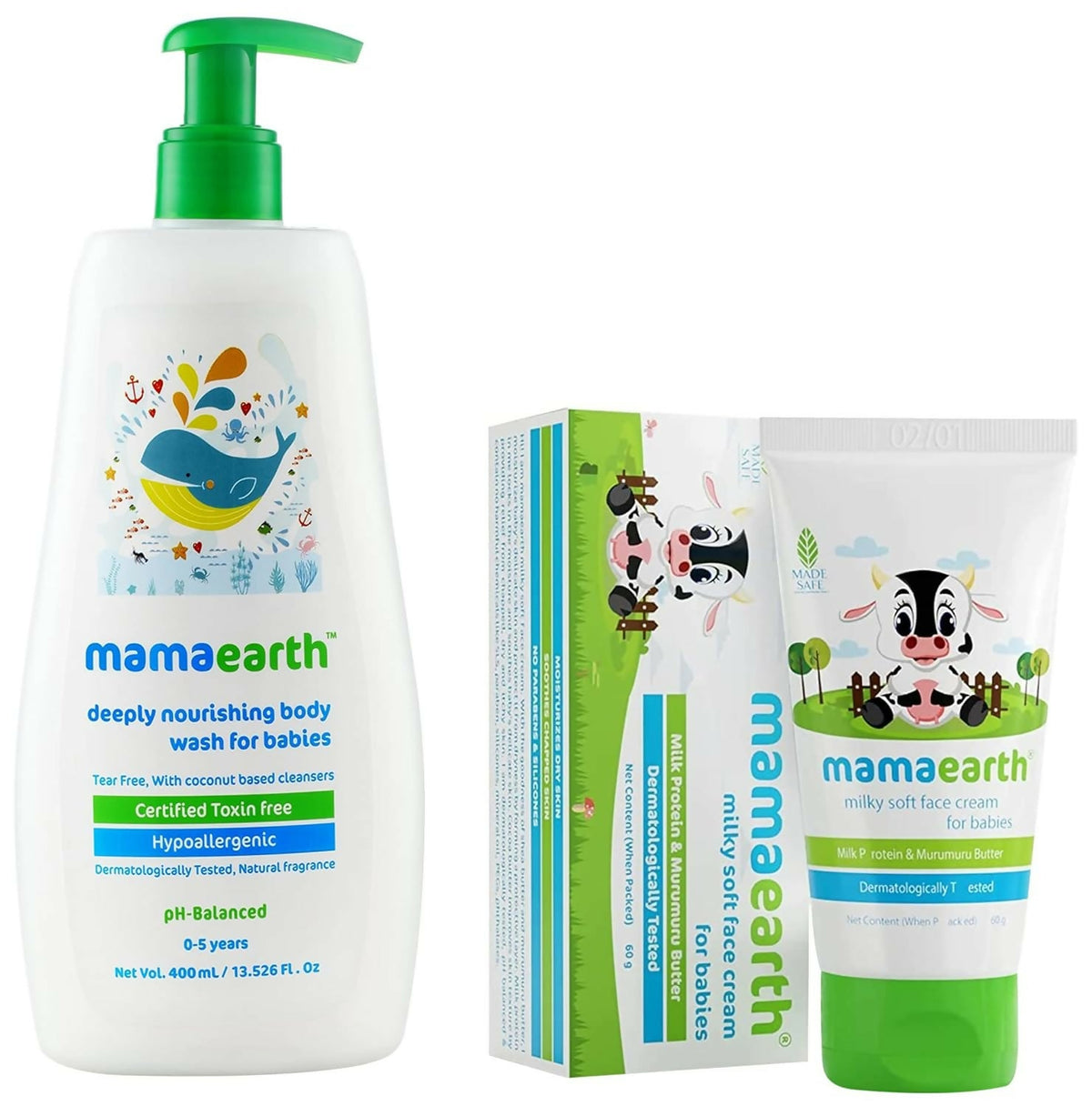 Mamaearth Milky Soft Natural Baby Face Cream & Deeply Nourishing Natural Baby wash