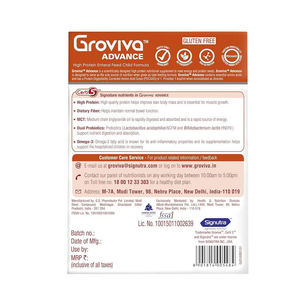 Groviva Advance High Protein Enteral Feed Child Formula Powder - Vanilla Flavor Groviva