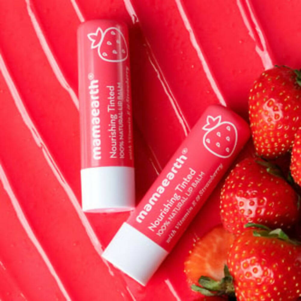 Mamaearth Nourishing Tinted 100% Natural Lip Balm With Vitamin E & Strawberry Mamaearth Nourishing Tinted 100% Natural Lip Balm With Vitamin E & Strawberry