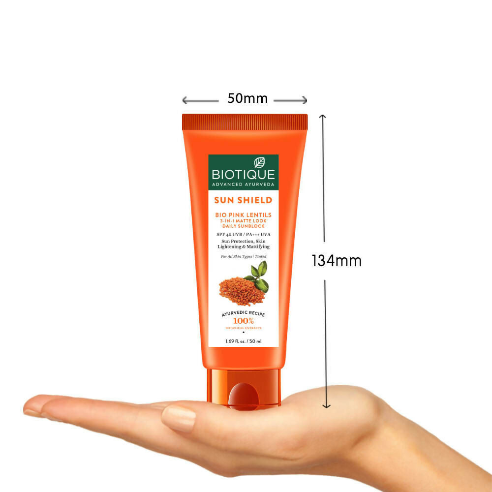 Biotique Bio Pink Lentils 3 In 1 Matte Look Sun Shield SPF 40 Biotique Bio Pink Lentils 3 In 1 Matte Look Sun Shield SPF 40