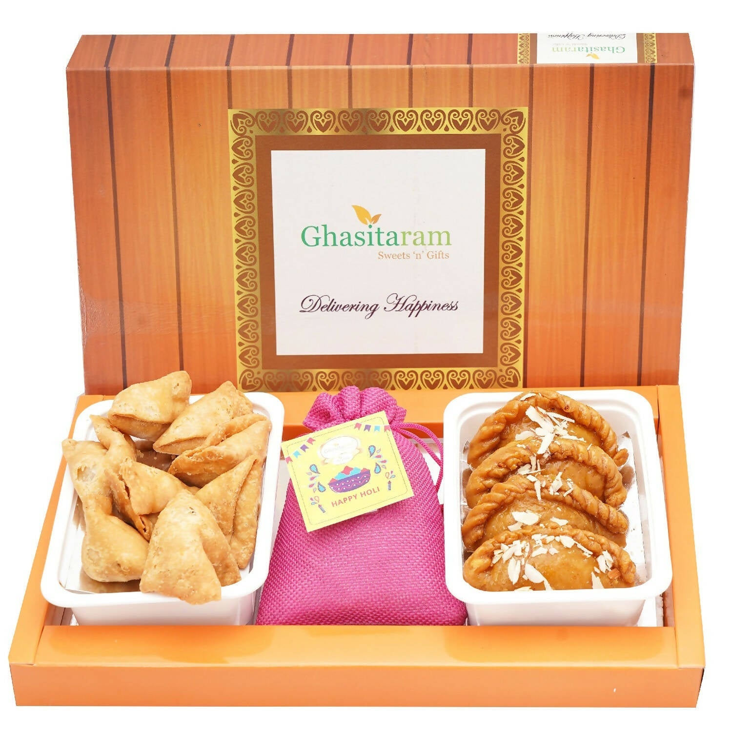 Ghasitaram Assorted Box of Gujiyas, Farsan Samosa and Thandai - Safuron