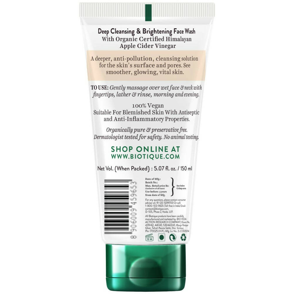 Biotique Apple Cider Vinegar Deep Cleansing & Brightening Face Wash Biotique Apple Cider Vinegar Deep Cleansing & Brightening Face Wash