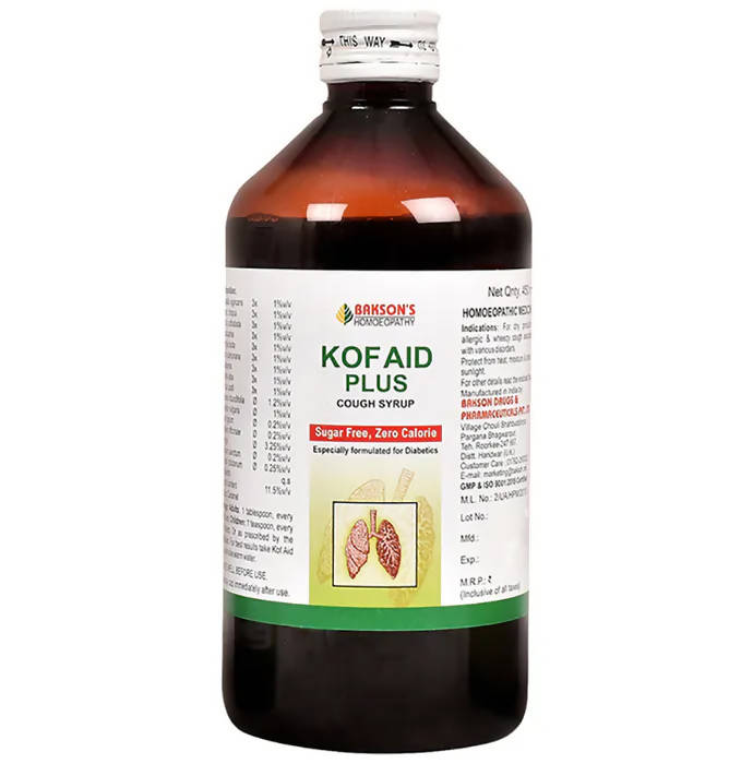 Bakson's Homeopathy Kof Aid Plus Syrup Sugar Free Bakson's Homeopathy Kof Aid Plus Syrup Sugar Free