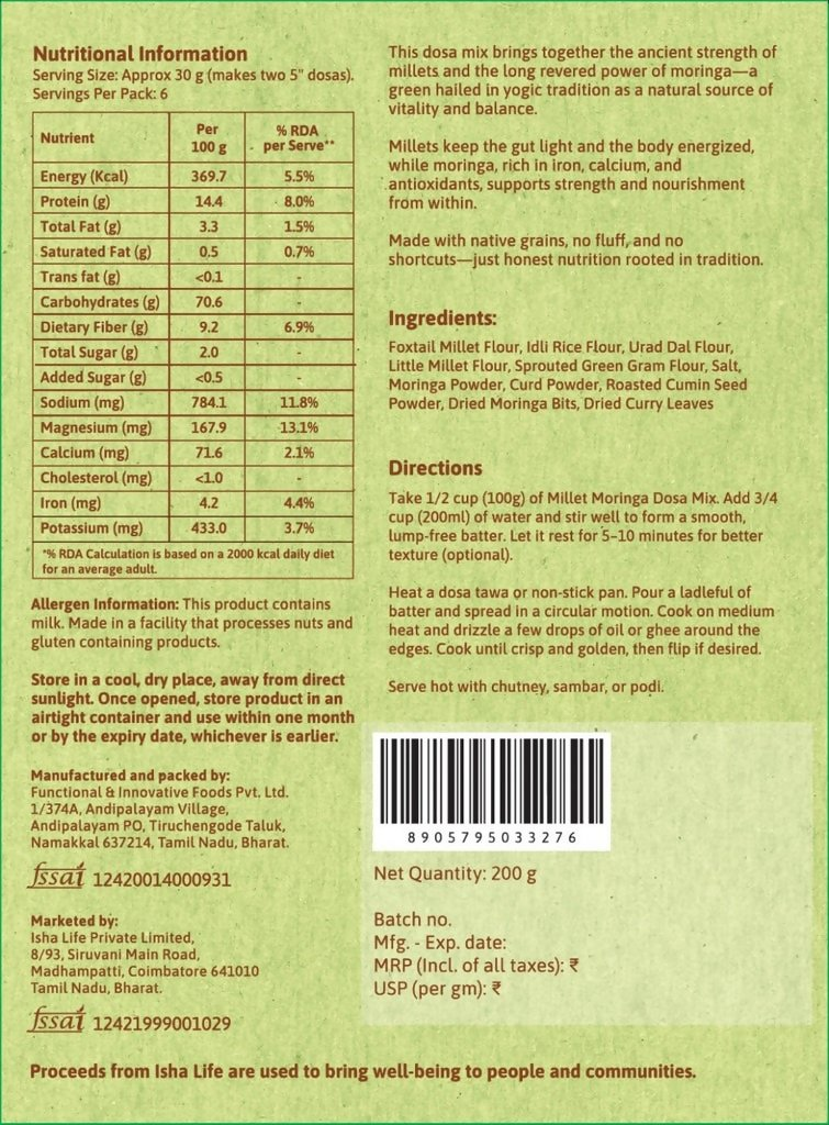 Isha Life Millet and Moringa Dosa Mix Isha Life Millet and Moringa Dosa Mix
