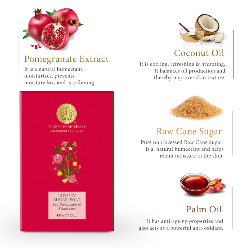 Forest Essentials Luxury Sugar Soap Iced Pomegranate & Kerala Lime Forest Essentials Luxury Sugar Soap Iced Pomegranate & Kerala Lime
