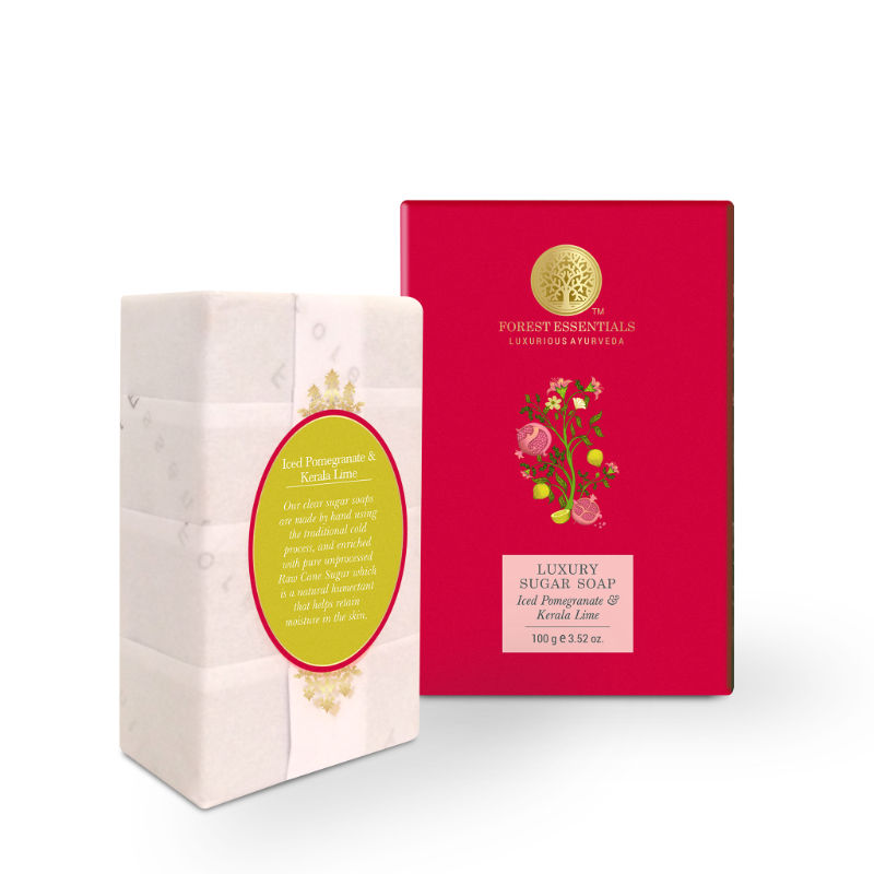 Forest Essentials Luxury Sugar Soap Iced Pomegranate & Kerala Lime - Safuron