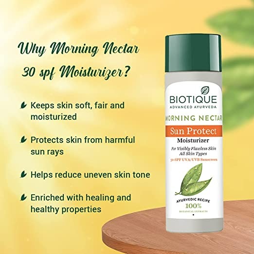 Biotique Advanced Ayurveda Bio Morning Nectar Visibly Flawless Sun Protector 30+SPF UVA/UVB Sunscreen Biotique Advanced Ayurveda Bio Morning Nectar Visibly Flawless Sun Protector 30+SPF UVA/UVB Sunscreen