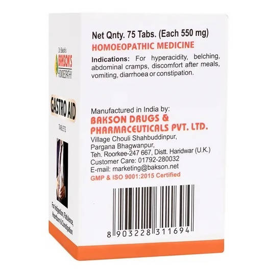 Bakson's Homeopathy Gastro Aid Tablets Bakson's Homeopathy Gastro Aid Tablets