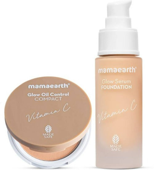 Mamaearth Glow Serum Foundation + Glow Oil Control Compact Combo - Ivory Glow - Safuron