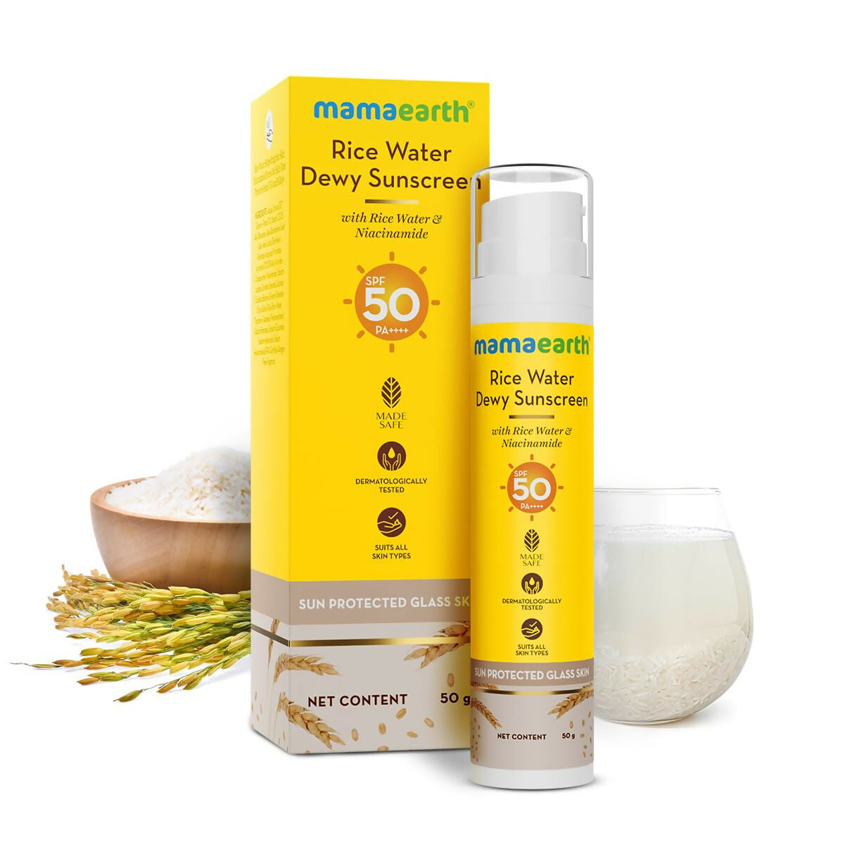 Mamaearth Rice Water Dewy Sunscreen with SPF 50 Mamaearth Rice Water Dewy Sunscreen with SPF 50