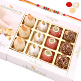 Ghasitaram Assorted Dryfruit Sweets in White Box With Pearl Beads Rakhi - Safuron