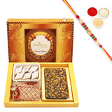 Ghasitaram Walnut Chocolate Bark, Almonds and Kaju Katli With Pearl Beads Rakhi - Safuron