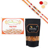 Ghasitaram Kaju Katli and Soya Sticks Pouch With Pearl Beads Rakhi - Safuron