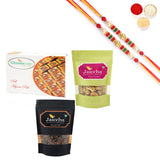 Ghasitaram Mysore Pak, Protein Cashews and Banarsi Paan With Pearl Beads Rakhi - Safuron
