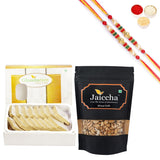 Ghasitaram Sugarfree Kaju Katli and Wheat Puffs With Pearl Beads Rakhi - Safuron