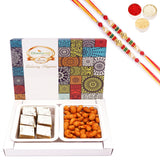 Ghasitaram Festive Box of Kaju Katli and Crunchy Cashews With 2 Pearl Beads Rakhis - Safuron