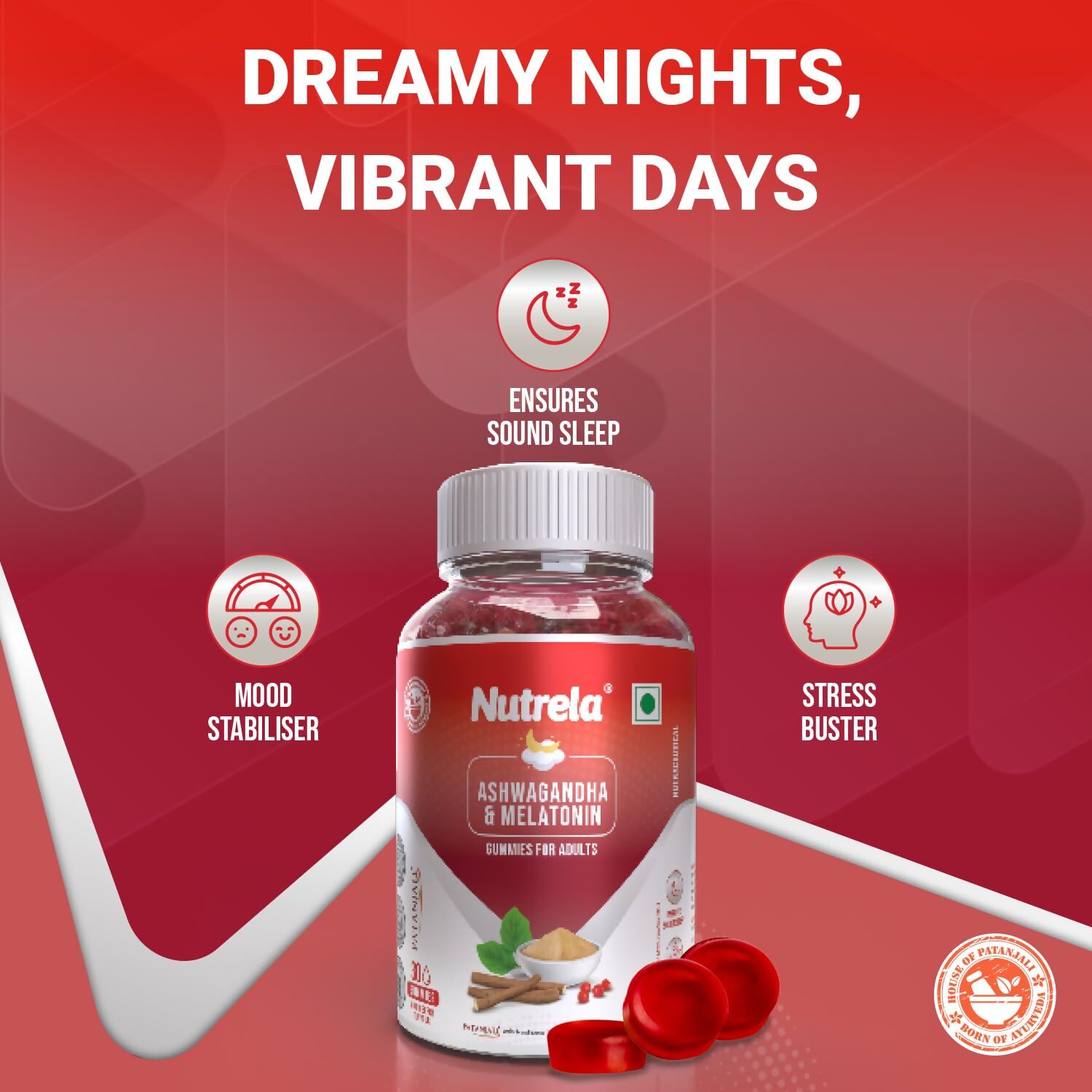 Patanjali Nutrela Ashwagandha & Melatonin Gummies Patanjali Nutrela Ashwagandha & Melatonin Gummies