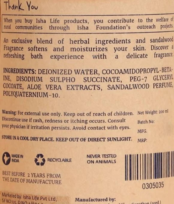Isha Life Sandalwood Body Cleanser Isha Life Sandalwood Body Cleanser