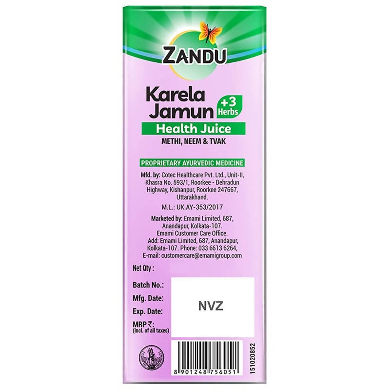 Zandu Karela Jamun + 3 Herbs Health Juice Zandu Karela Jamun + 3 Herbs Health Juice