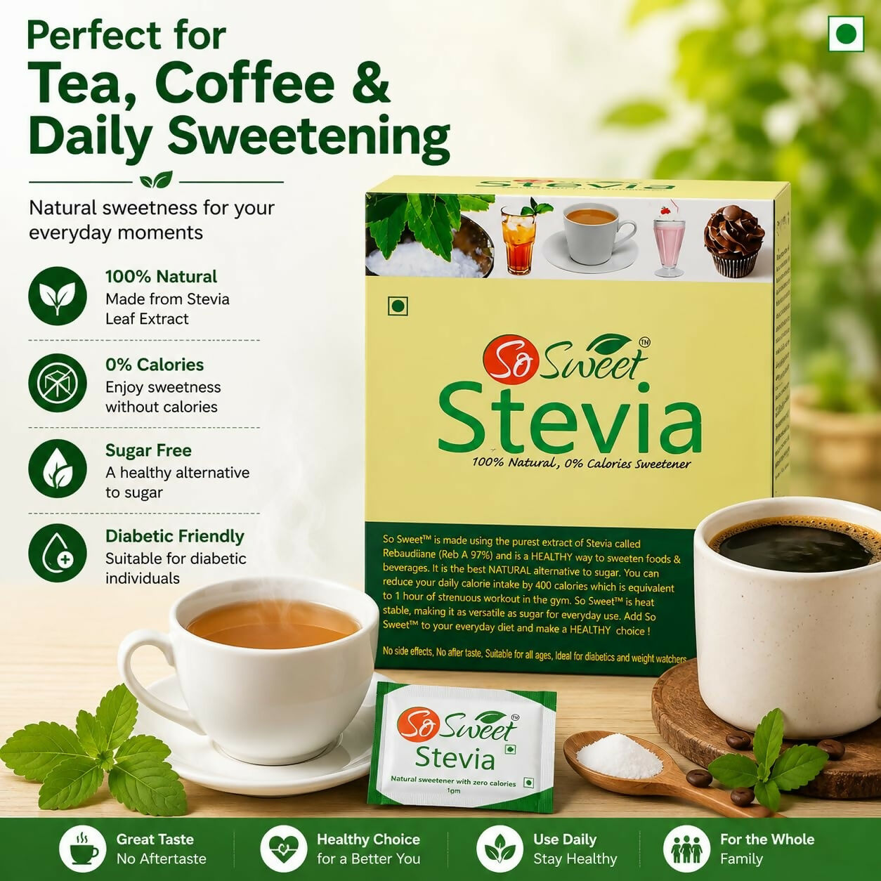 So Sweet Stevia Sachets -50 Sugar Free Natural Sweetener So Sweet