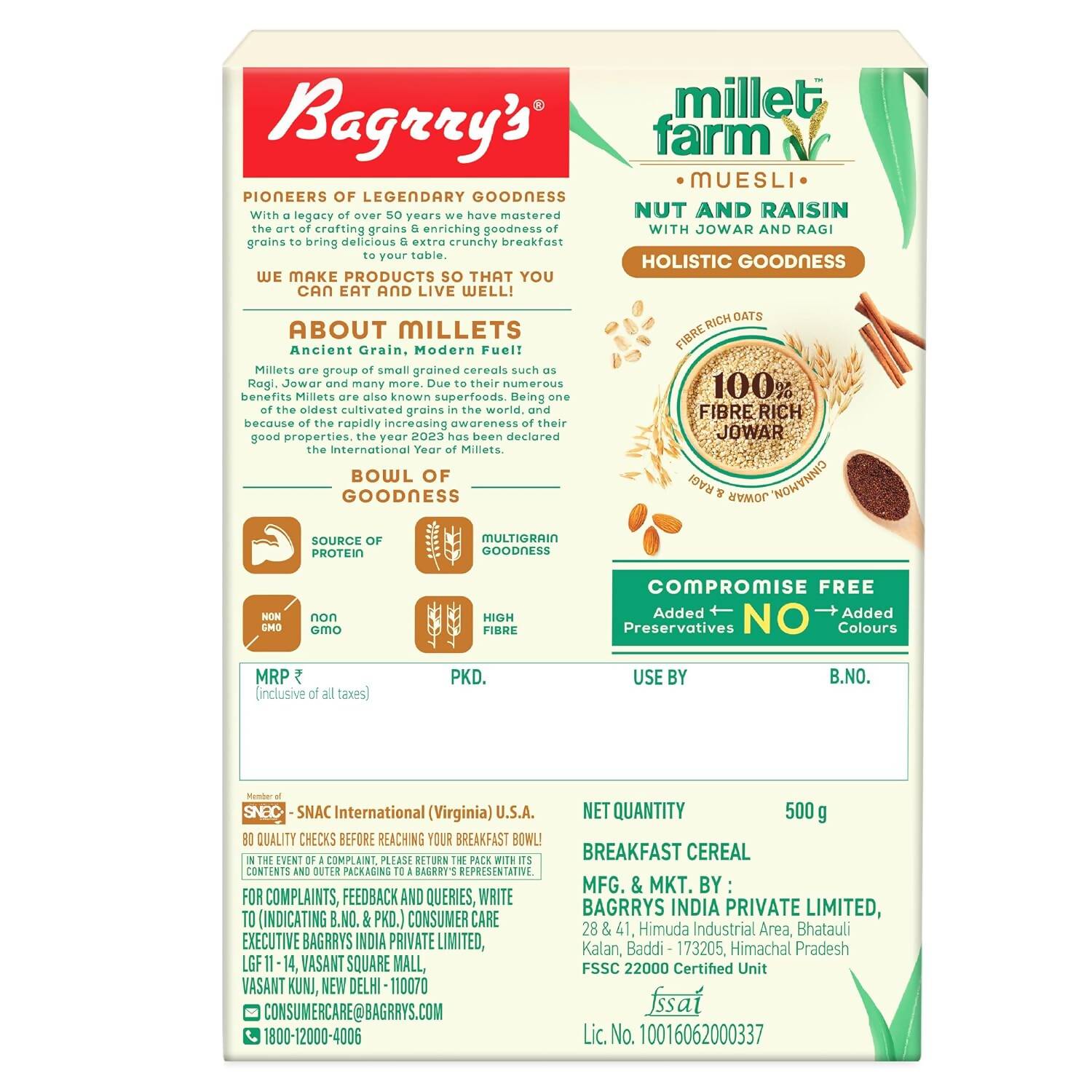 Bagrry's Millet Farm Nut & Raisin Muesli with Jowar and Ragi Bagrry's