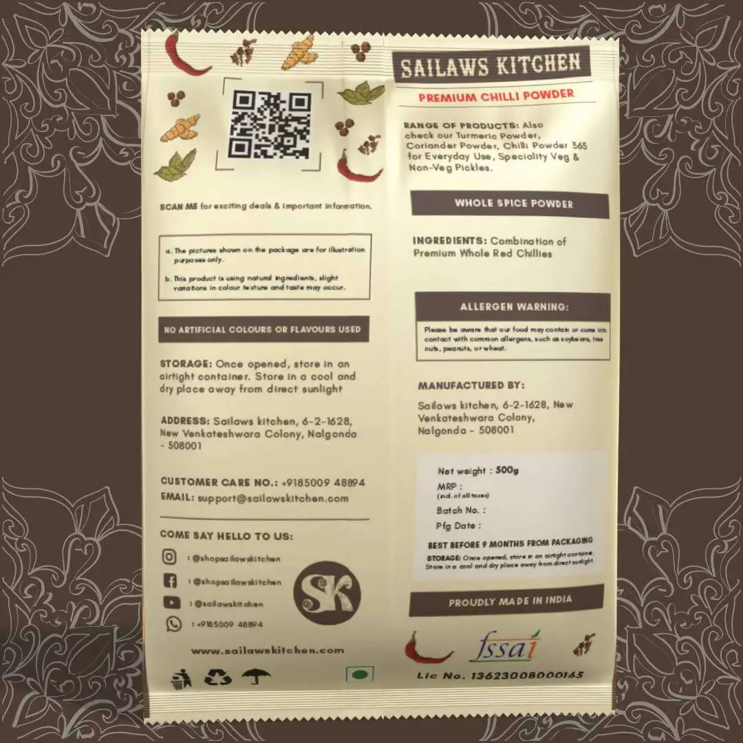 Sailaws Kitchen Premium Chilli Powder (Karam Powder) Sailaws Kitchen