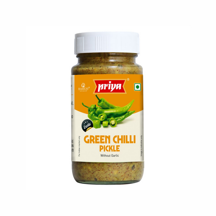 Priya Green Chilli (Sliced) Pickle Without Garlic - Safuron