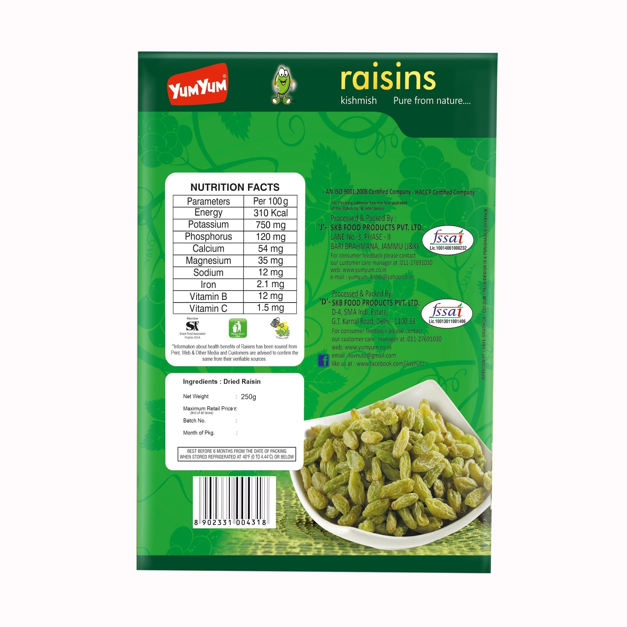 Yum Yum Green Raisins Box Yum Yum