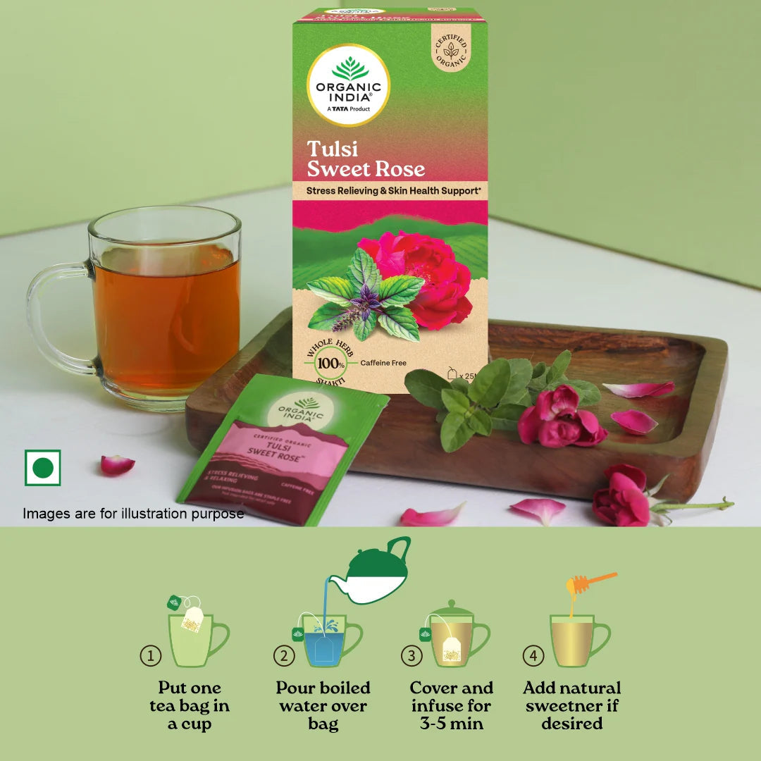 Organic India Tulsi Sweet Rose 25 Tea Bags Organic India