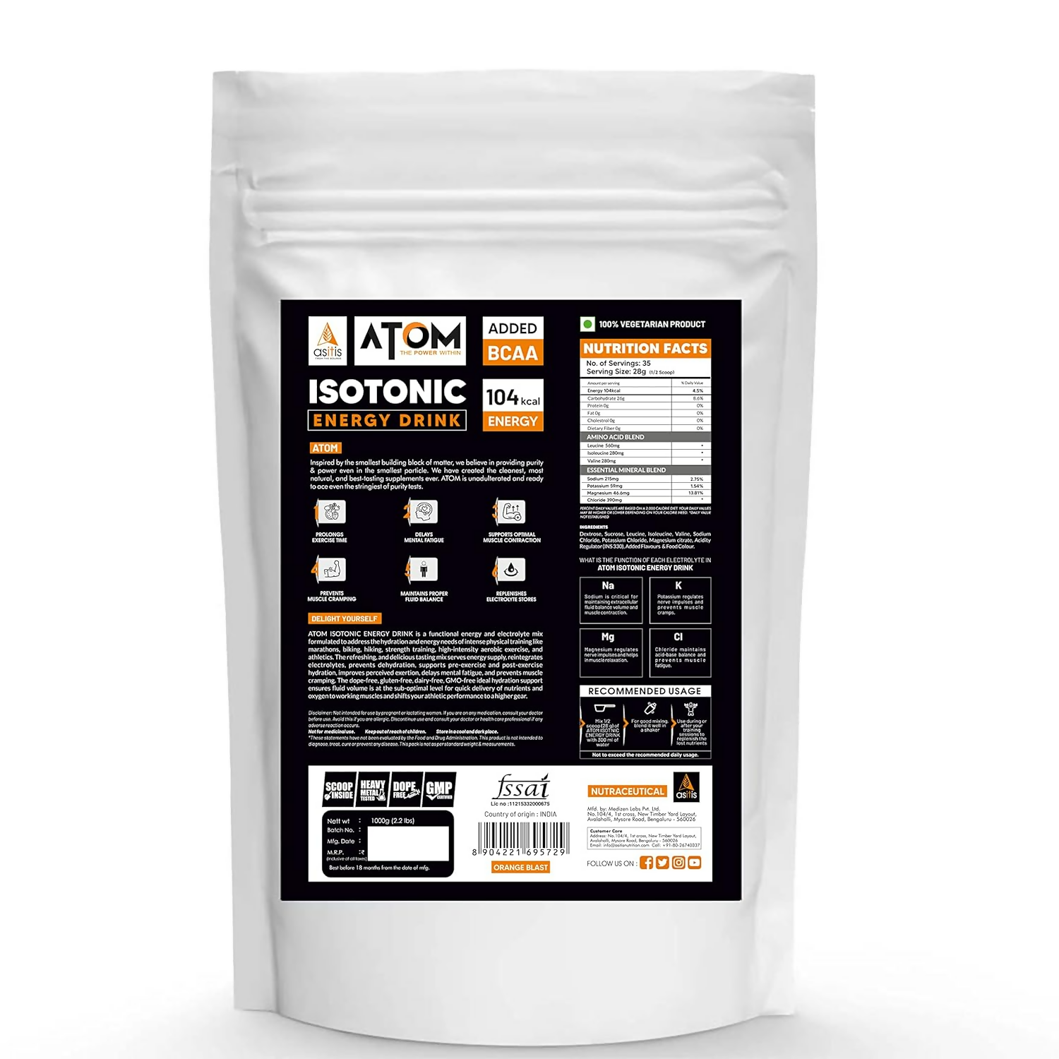 As-It-Is Atom Isotonic Energy Drink Orange Blast Flavor AS-IT-IS Nutrition