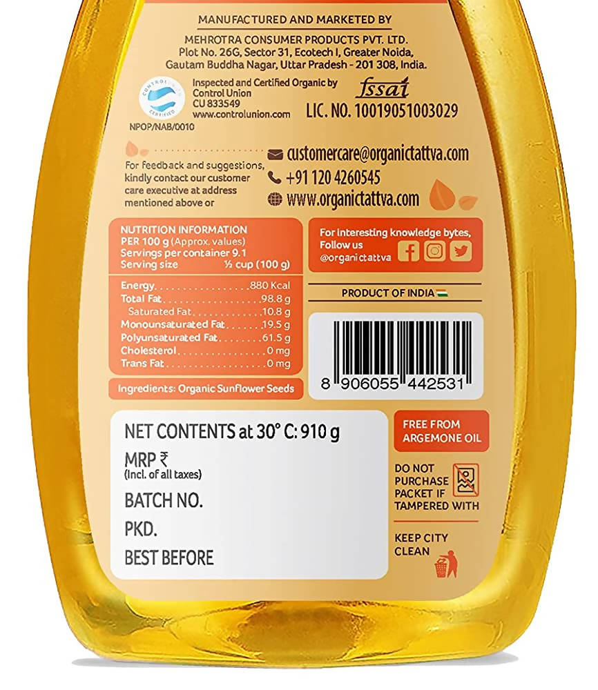 Organic Tattva Sunflower Oil Organic Tattva