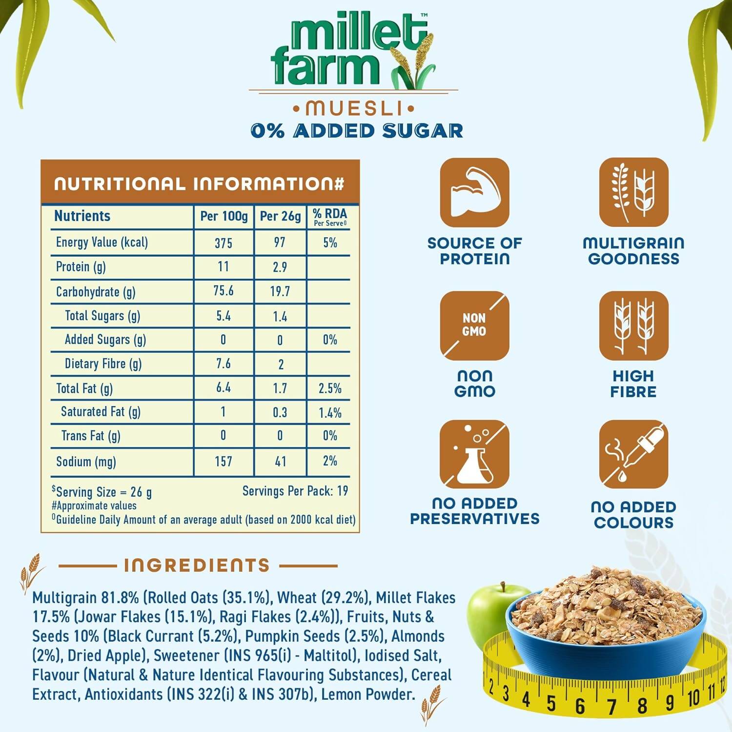 Bagrry's Millet Farm Muesli 0% Added Sugar with Jowar and Ragi Bagrry's