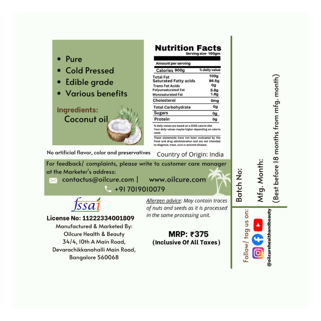 Oilcure Coconut Oil Cold Pressed Oilcure