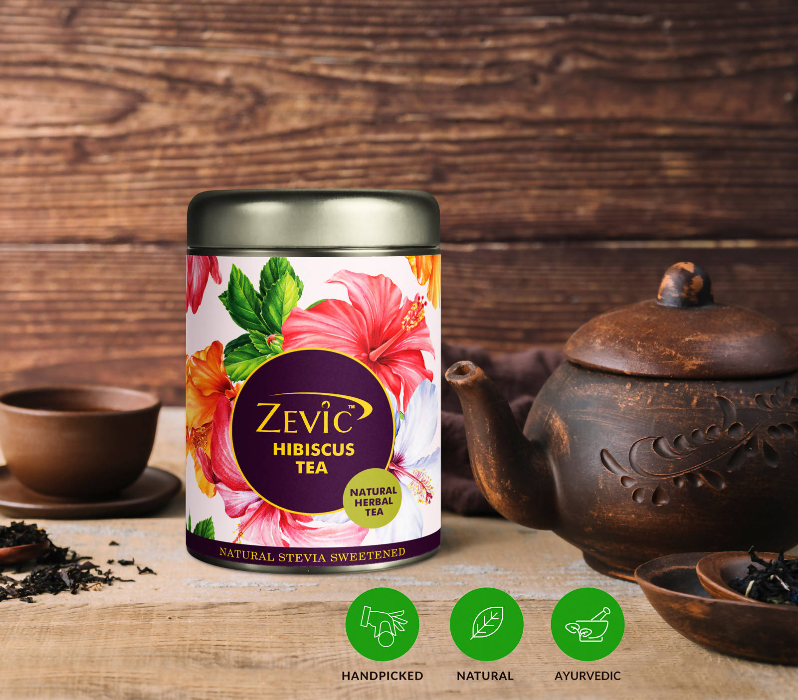Zevic Premium Hibiscus Flowers Herbal Green Tea Zevic