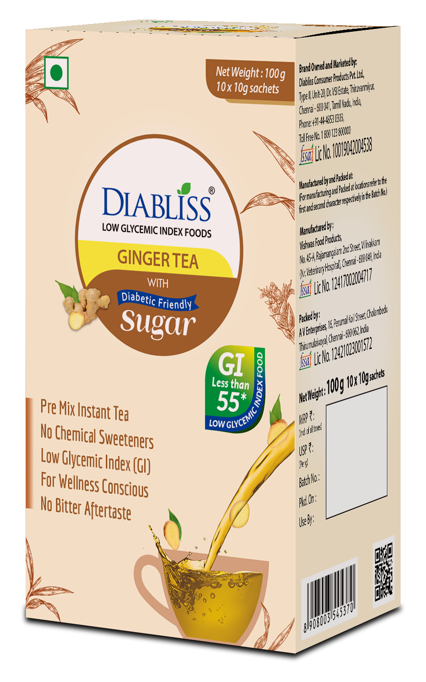 Diabliss Ginger Tea Sachets With Diabetic Friendly Sugar Diabliss