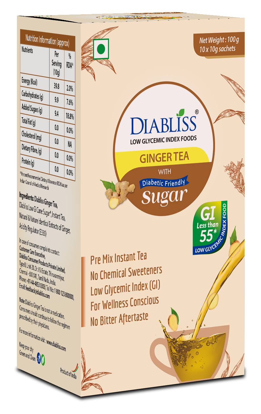 Diabliss Ginger Tea Sachets With Diabetic Friendly Sugar Diabliss