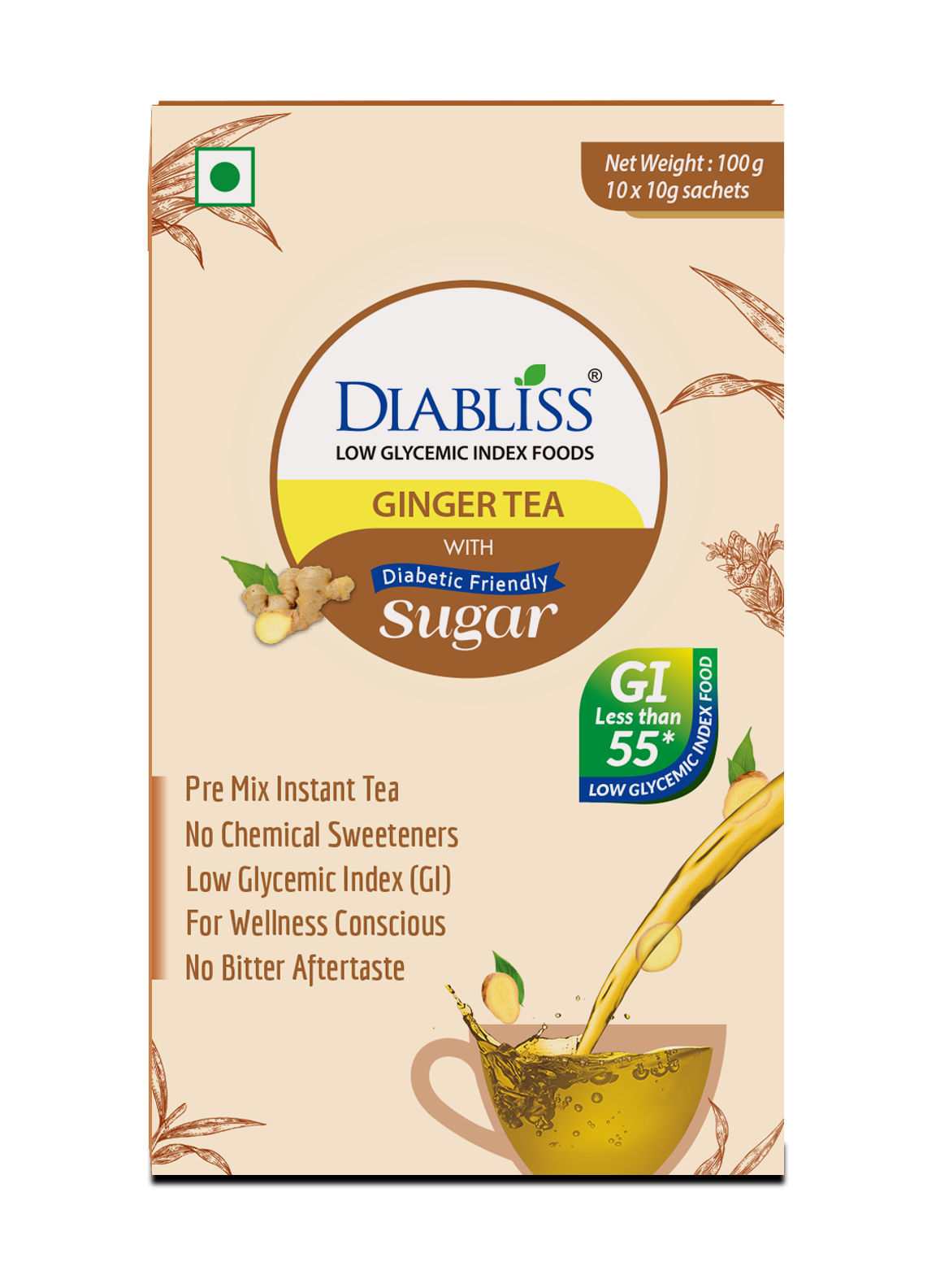 Diabliss Ginger Tea Sachets With Diabetic Friendly Sugar Diabliss