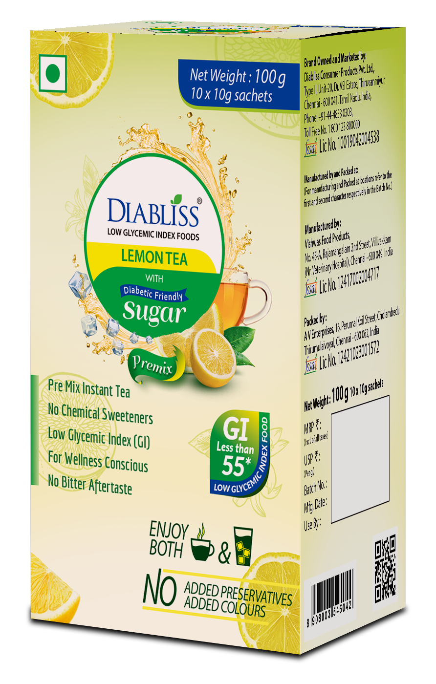 Diabliss Herbal Lemon Tea Sachets With Diabetic Friendly Sugar Diabliss