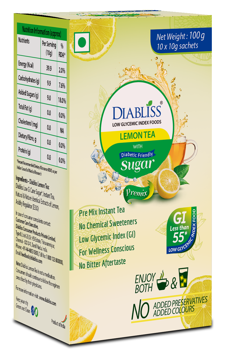 Diabliss Herbal Lemon Tea Sachets With Diabetic Friendly Sugar Diabliss