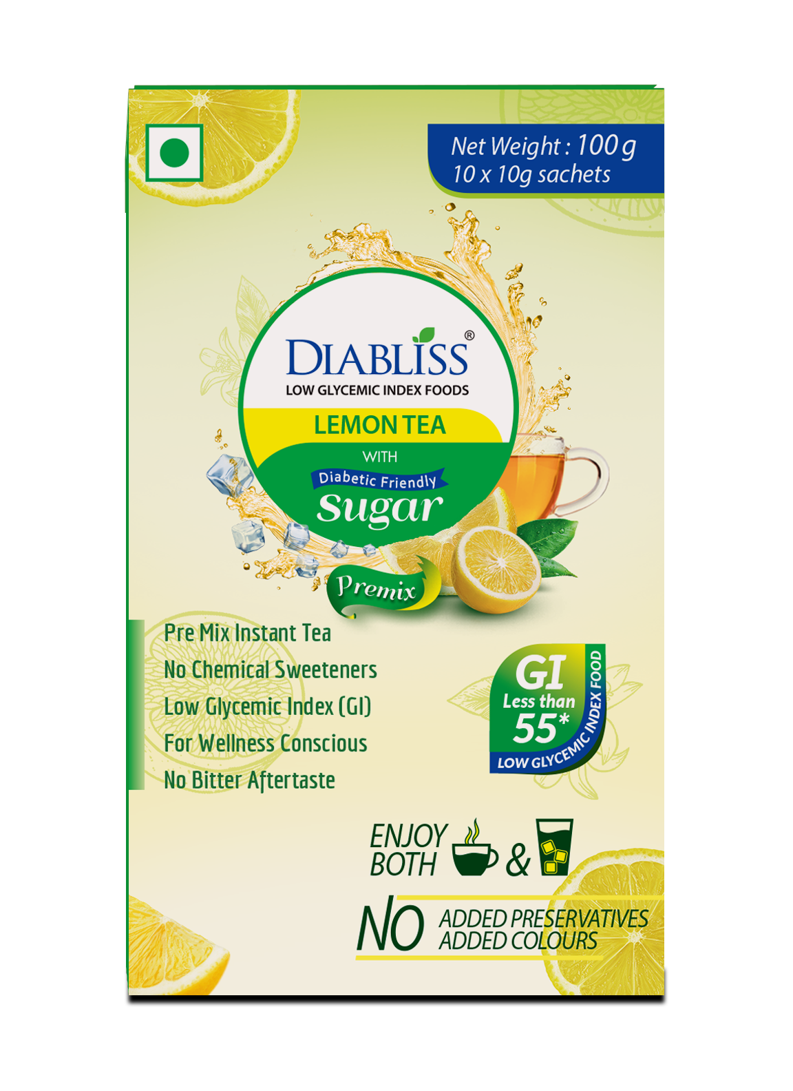 Diabliss Herbal Lemon Tea Sachets With Diabetic Friendly Sugar Diabliss