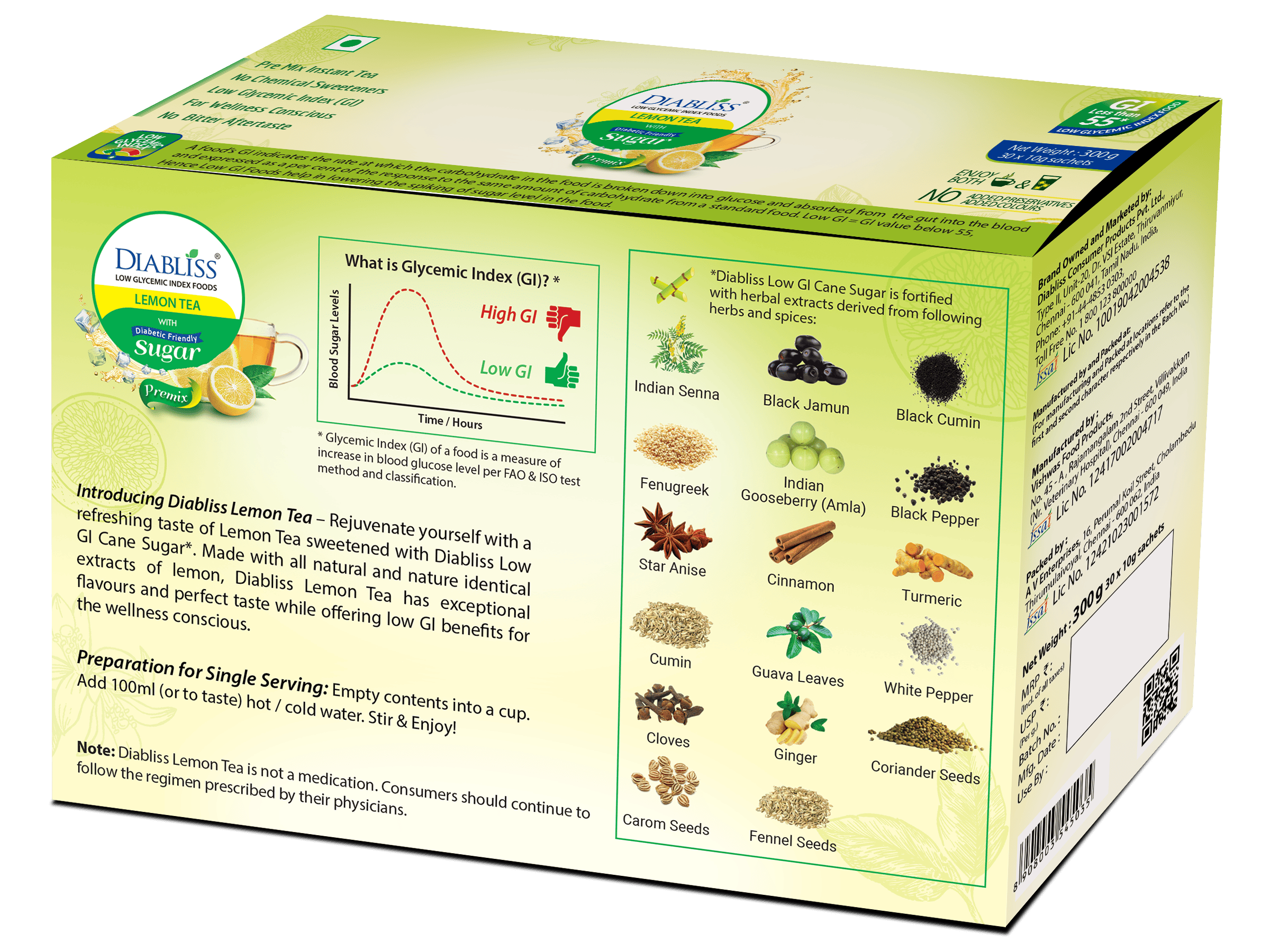 Diabliss Herbal Lemon Tea Sachets With Diabetic Friendly Sugar Diabliss
