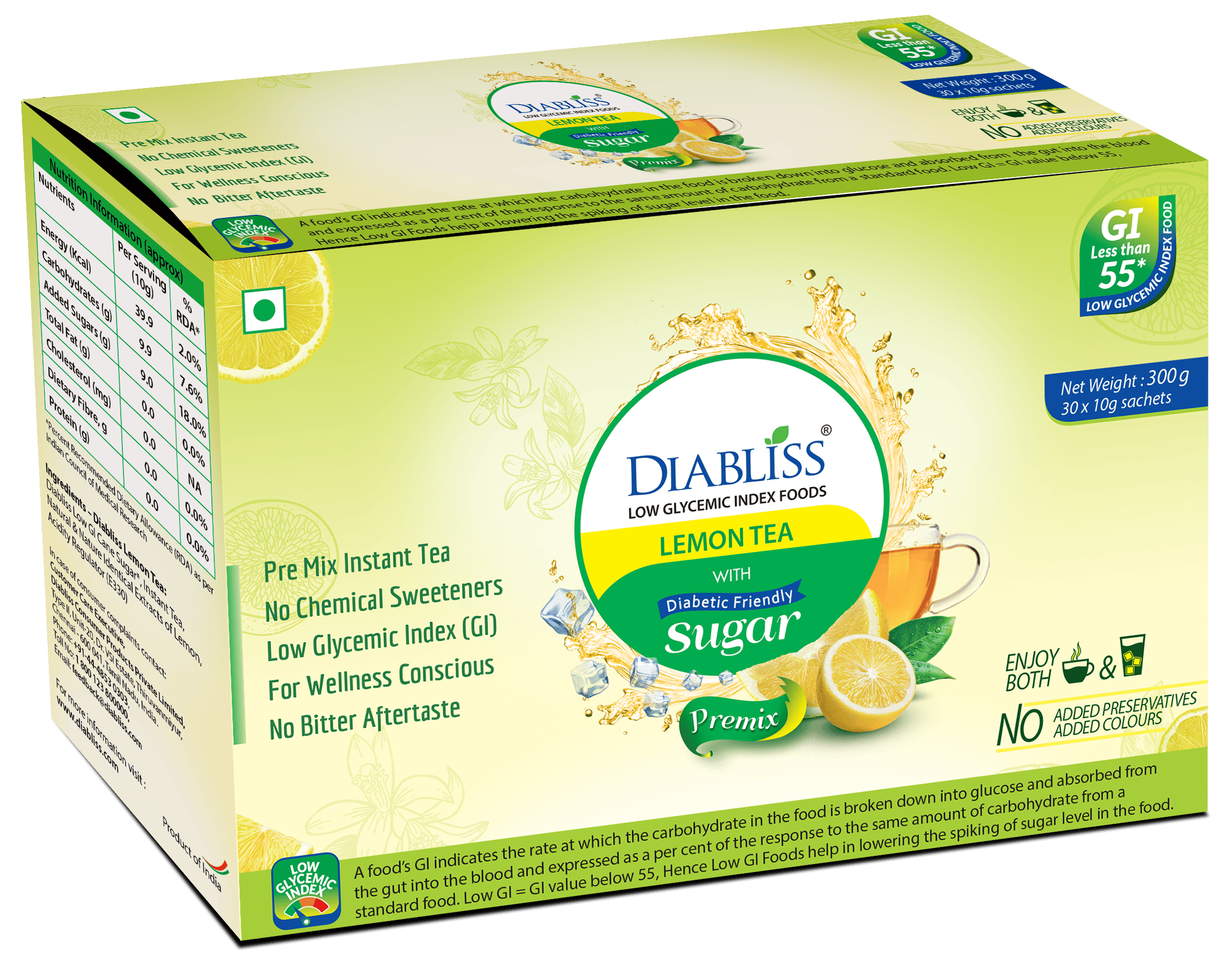 Diabliss Herbal Lemon Tea Sachets With Diabetic Friendly Sugar - Safuron
