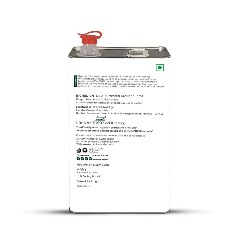 Organic Mandya Cold Pressed - Groundnut Oil Organic Mandya